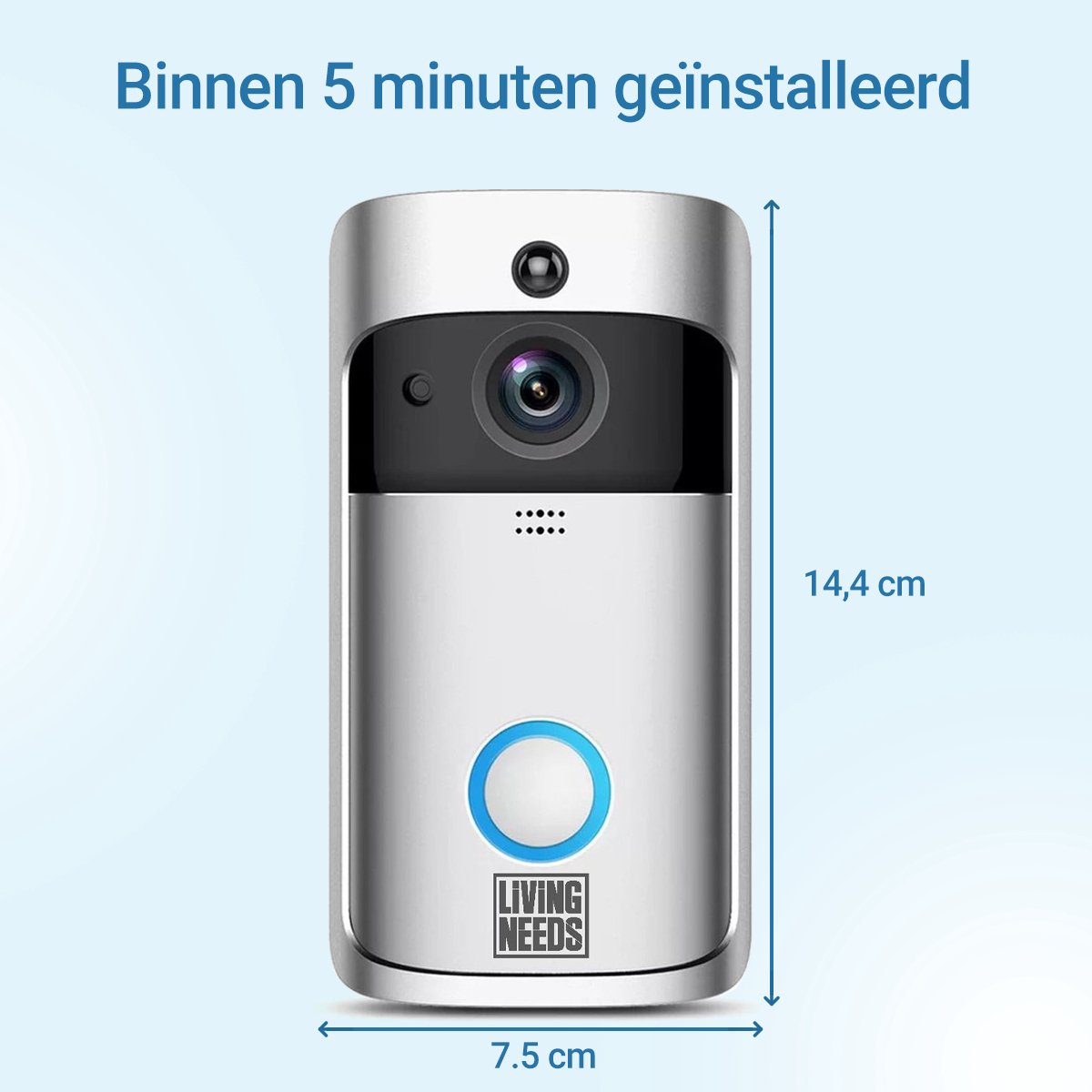 Living Needs – Slimme Video Deurbel met Camera – Zilver – Full HD beeld – Met Nachtzicht, App & Bewegingsmelder – Draadloos - Afbeelding 8